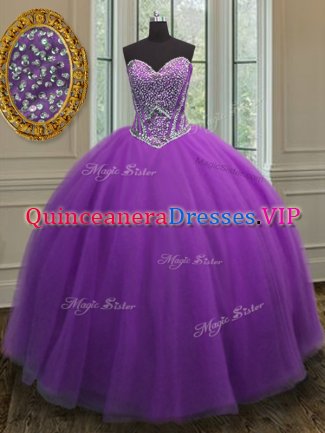 Hot Sale Eggplant Purple Sweetheart Neckline Beading 15th Birthday Dress Sleeveless Lace Up