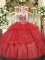 Fancy Red Lace Up Sweetheart Beading and Ruffled Layers Quinceanera Gown Organza Sleeveless