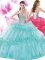 Decent Floor Length Turquoise Sweet 16 Quinceanera Dress Organza Sleeveless Beading and Pick Ups