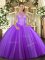 Colorful Floor Length Lace Up 15 Quinceanera Dress Lavender for Military Ball and Sweet 16 and Quinceanera with Beading