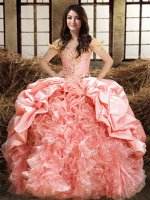 Romantic Pick Ups Ball Gowns Vestidos de Quinceanera Pink Off The Shoulder Organza and Taffeta Sleeveless Floor Length Lace Up