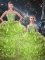 Custom Made Olive Green Lace Up Quinceanera Gown Beading and Ruffles Sleeveless Floor Length