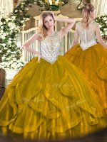 Pretty Brown Sleeveless Floor Length Beading and Ruffles Zipper Quinceanera Gowns(SKU SJQDDT1317002BIZ)