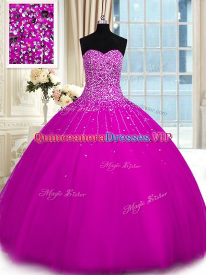 Sweetheart Sleeveless Lace Up Quinceanera Dresses Fuchsia Tulle - Click Image to Close