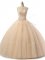 Elegant Champagne Ball Gowns Beading and Lace Sweet 16 Dresses Lace Up Tulle Sleeveless Floor Length