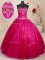 Popular Tulle Sweetheart Sleeveless Lace Up Beading and Sequins Vestidos de Quinceanera in Fuchsia