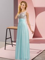 Enchanting Aqua Blue Scoop Neckline Beading Quinceanera Dama Dress Sleeveless Side Zipper