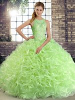 Glamorous Floor Length Quinceanera Dress Fabric With Rolling Flowers Sleeveless Beading