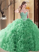 Turquoise Vestidos de Quinceanera Fabric With Rolling Flowers Court Train Sleeveless Embroidery and Ruffles(SKU SJQDDT930002-1BIZ)