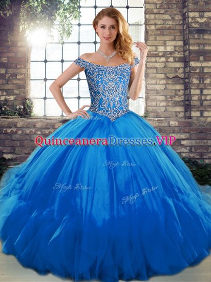Top Selling Floor Length Ball Gowns Sleeveless Blue Sweet 16 Dress Lace Up - Click Image to Close
