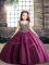 Great Straps Sleeveless Little Girl Pageant Gowns Floor Length Beading Fuchsia Tulle