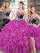 Customized Organza Sweetheart Sleeveless Lace Up Embroidery and Ruffles Ball Gown Prom Dress in Fuchsia