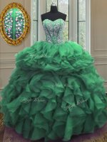 Hot Sale Green Quinceanera Dress Military Ball and Sweet 16 and Quinceanera with Beading and Ruffles Sweetheart Sleeveless Lace Up(SKU PSSW0140-7BIZ)