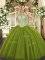 High Quality Floor Length Olive Green Quinceanera Gowns Tulle Sleeveless Beading