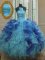 Fine Blue Strapless Neckline Beading and Ruffles Quinceanera Dress Sleeveless Lace Up