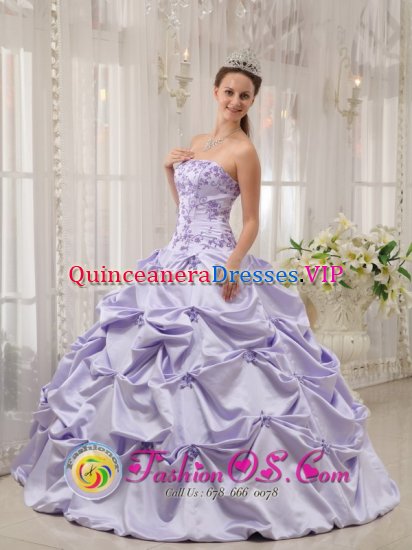 Sweet Lilac Pick-ups and Appliques Sweet 16 Dress With Strapless Taffeta In Sulzfeld Germany - Click Image to Close