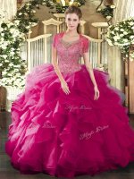 Floor Length Ball Gowns Sleeveless Fuchsia Quince Ball Gowns Clasp Handle