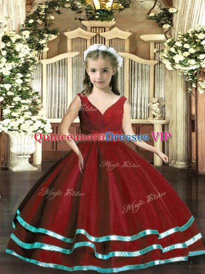 Wine Red Sleeveless Organza Backless Kids Formal Wear for Party and Wedding Party - Click Image to Close
