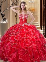 Organza Sleeveless Floor Length Quinceanera Gown and Embroidery and Ruffles