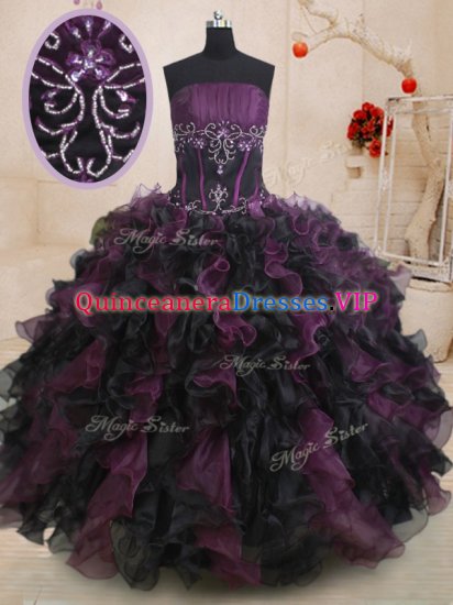 Multi-color Sleeveless Floor Length Beading and Ruffles Lace Up Sweet 16 Dress - Click Image to Close