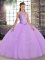 Lavender Tulle Lace Up Sweet 16 Dress Sleeveless Floor Length Embroidery