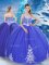 Delicate Blue Tulle Zipper Sweetheart Sleeveless Floor Length Sweet 16 Quinceanera Dress Appliques