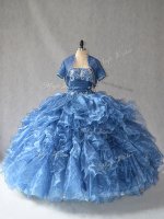 Organza Sweetheart Sleeveless Side Zipper Beading and Ruffles Sweet 16 Dresses in Blue