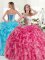 Floor Length Lace Up Sweet 16 Dresses Pink and Aqua Blue for Military Ball and Sweet 16 and Quinceanera with Beading and Ruffles