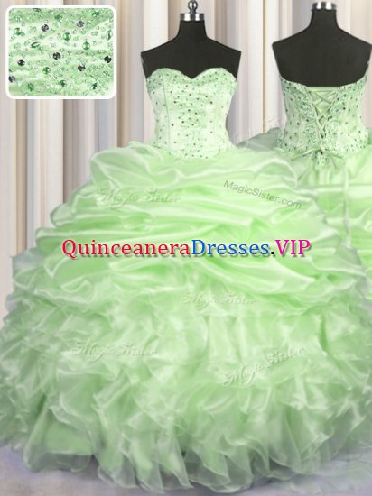 Yellow Green Sweetheart Neckline Beading and Ruffles and Pick Ups Vestidos de Quinceanera Sleeveless Lace Up - Click Image to Close