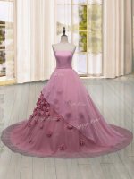 Popular Pink Sleeveless Hand Made Flower Lace Up Sweet 16 Dresses