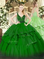 Organza Sleeveless Floor Length Sweet 16 Dresses and Beading and Ruffled Layers