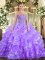 Lavender Ball Gowns Organza Sweetheart Sleeveless Embroidery and Ruffled Layers Floor Length Lace Up Quinceanera Gown