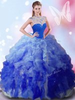 Exceptional Floor Length Multi-color Sweet 16 Quinceanera Dress High-neck Sleeveless Zipper