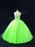 Attractive Sweetheart Sleeveless Quince Ball Gowns Floor Length Beading Tulle