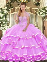 Lilac Lace Up Strapless Appliques and Ruffled Layers 15 Quinceanera Dress Organza Sleeveless