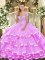 Lilac Lace Up Strapless Appliques and Ruffled Layers 15 Quinceanera Dress Organza Sleeveless