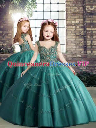 Tulle Sleeveless Floor Length Kids Formal Wear and Beading