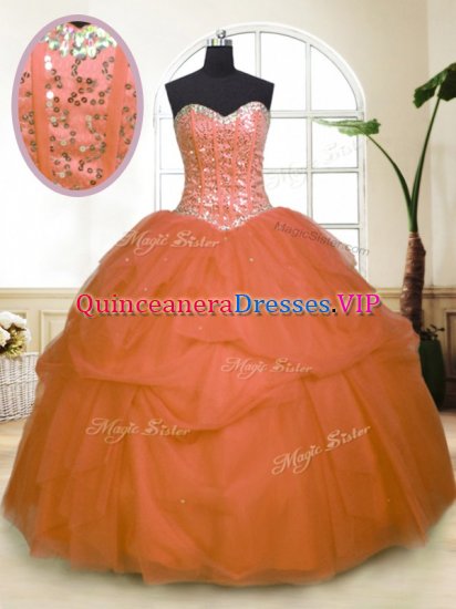 High End Sequins and Pick Ups 15th Birthday Dress Orange Zipper Sleeveless Floor Length - Click Image to Close