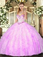 Ideal Lilac Quinceanera Dresses Military Ball and Sweet 16 and Quinceanera with Beading and Ruffles Sweetheart Sleeveless Lace Up(SKU SJQDDT1356002-2BIZ)