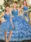 Organza V-neck Sleeveless Backless Ruffles and Ruffled Layers 15 Quinceanera Dress in Blue