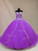 Luxury Ball Gowns Sleeveless Purple Sweet 16 Dresses Court Train Lace Up