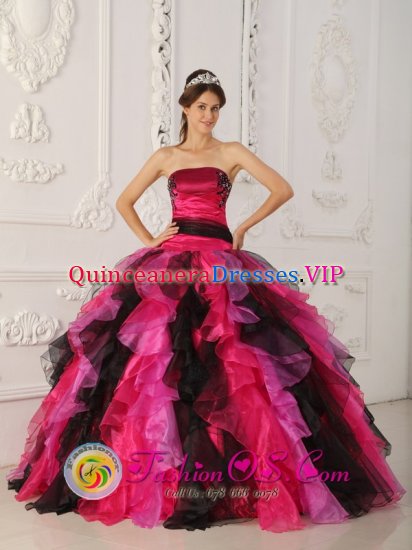 Ruffles Strapless Multi-color Quinceanera Gowns With Appliques Tulle For Sweet 16 In Augusta Kansas/KS - Click Image to Close