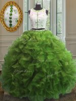 Ball Gowns Quinceanera Dresses Green Scoop Organza Sleeveless Floor Length Clasp Handle