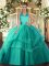 Fabulous Turquoise Ball Gowns Halter Top Sleeveless Tulle Floor Length Lace Up Ruffled Layers Quinceanera Dress