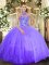 Designer Embroidery 15th Birthday Dress Lavender Lace Up Sleeveless Floor Length