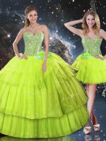 Sleeveless Organza Floor Length Lace Up Ball Gown Prom Dress in Yellow Green with Ruffled Layers(SKU QDDTA105001-3BIZ)
