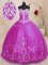 Fuchsia Ball Gowns Sweetheart Sleeveless Tulle Floor Length Lace Up Beading and Embroidery Quinceanera Gown