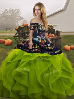 Exquisite Sleeveless Floor Length Embroidery and Ruffles Lace Up Sweet 16 Dresses with Yellow Green