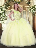 Stunning Ball Gowns Quinceanera Dress Light Yellow Scoop Organza Sleeveless Floor Length Lace Up