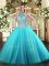 Ideal Aqua Blue Sleeveless Beading Floor Length Quince Ball Gowns